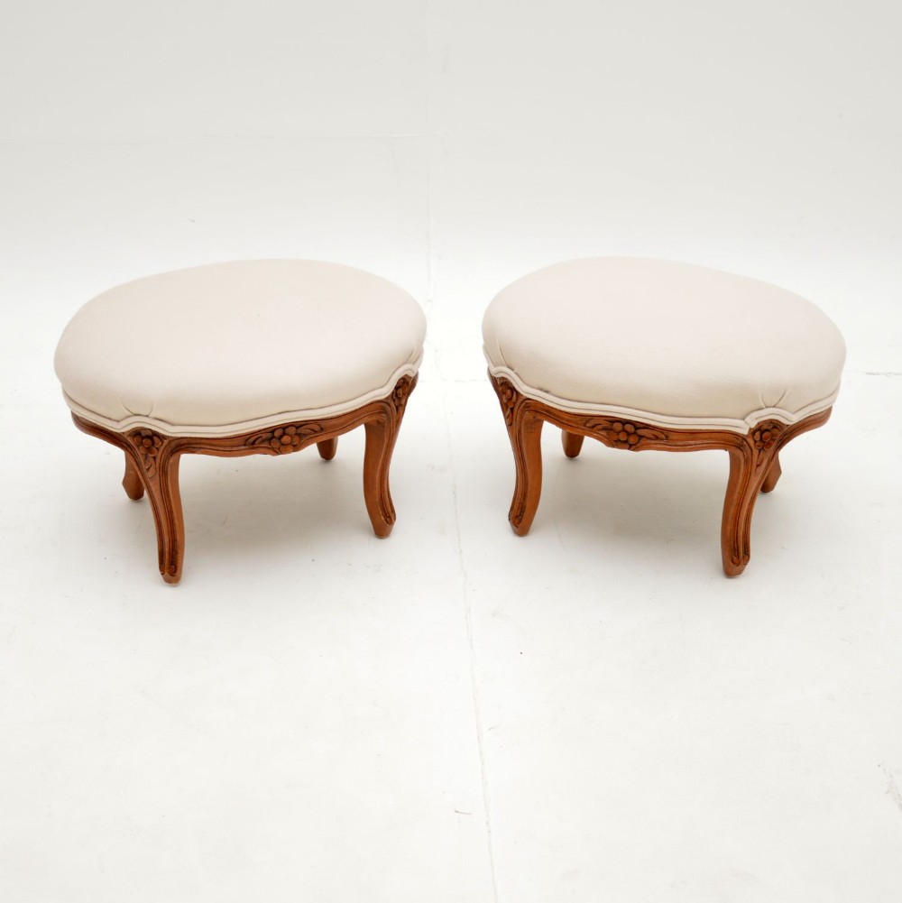 Pair of Antique French Carved Walnut Foot Stools