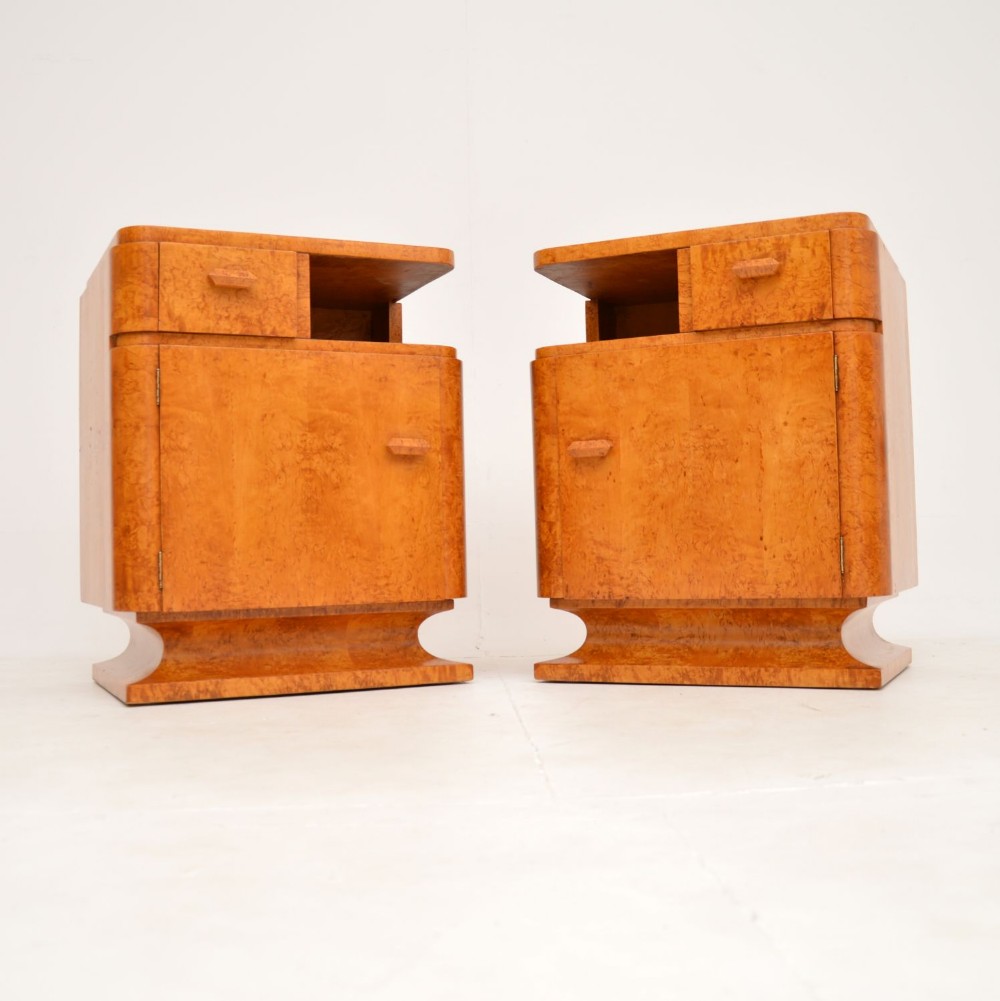 Pair of Swedish Art Deco Birds Eye Maple Bedside Cabinets
