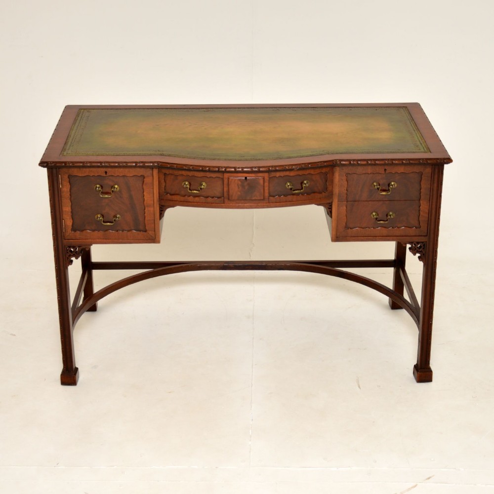 Antique Mahogany Chippendale Style Leather Top Desk
