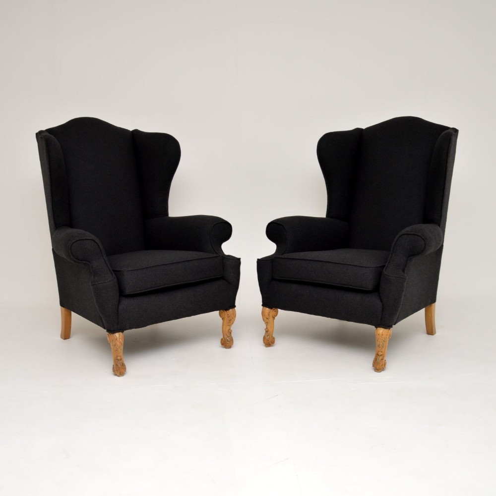 Pair of Antique Wing Back Armchairs by Hille