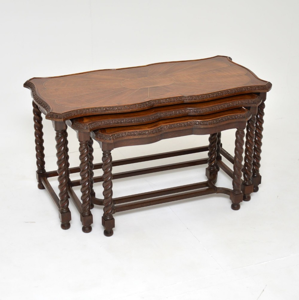 Antique Inlaid Walnut Nesting Coffee Table