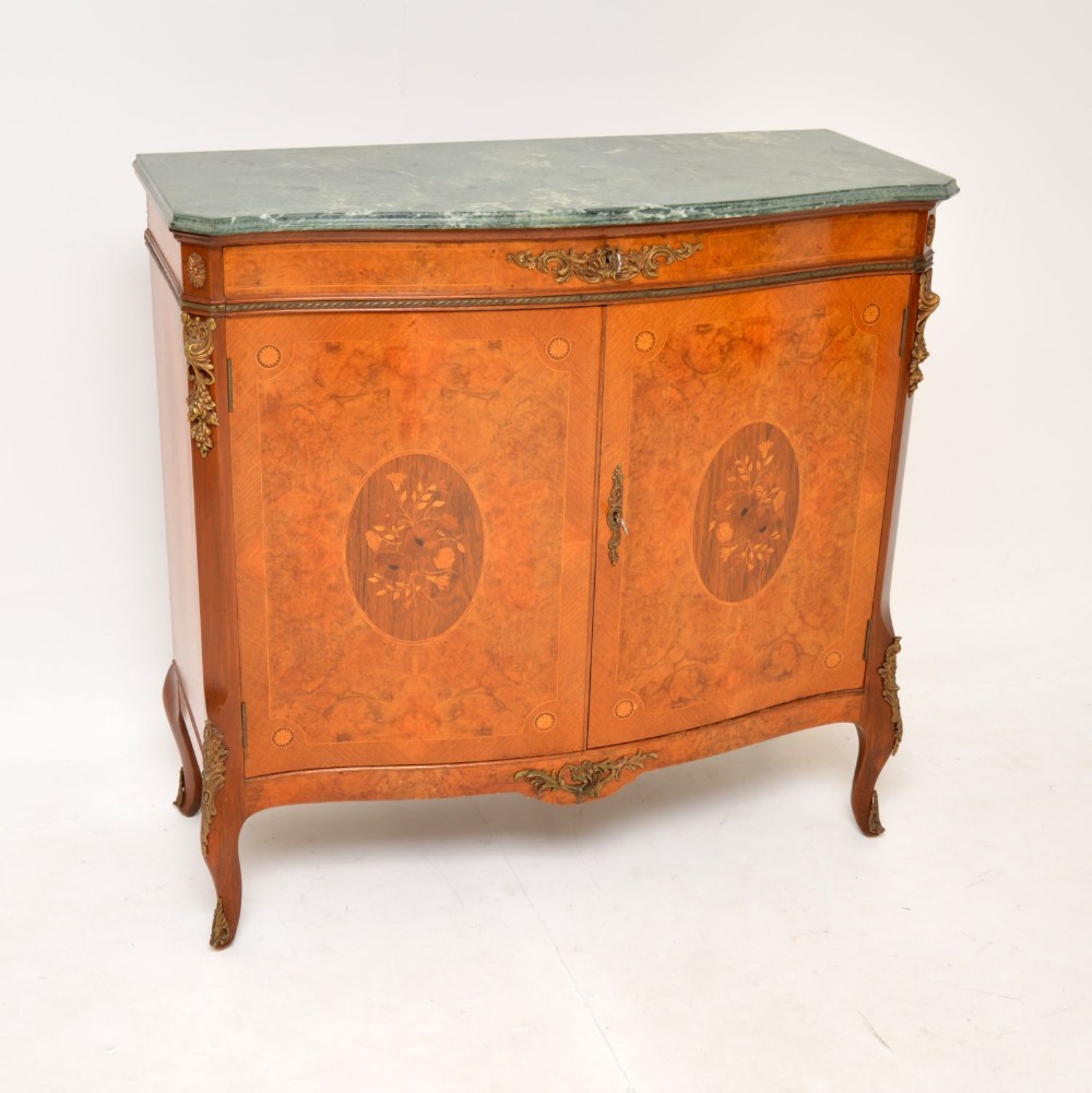Antique French Burr Walnut Marble Top Cabinet
