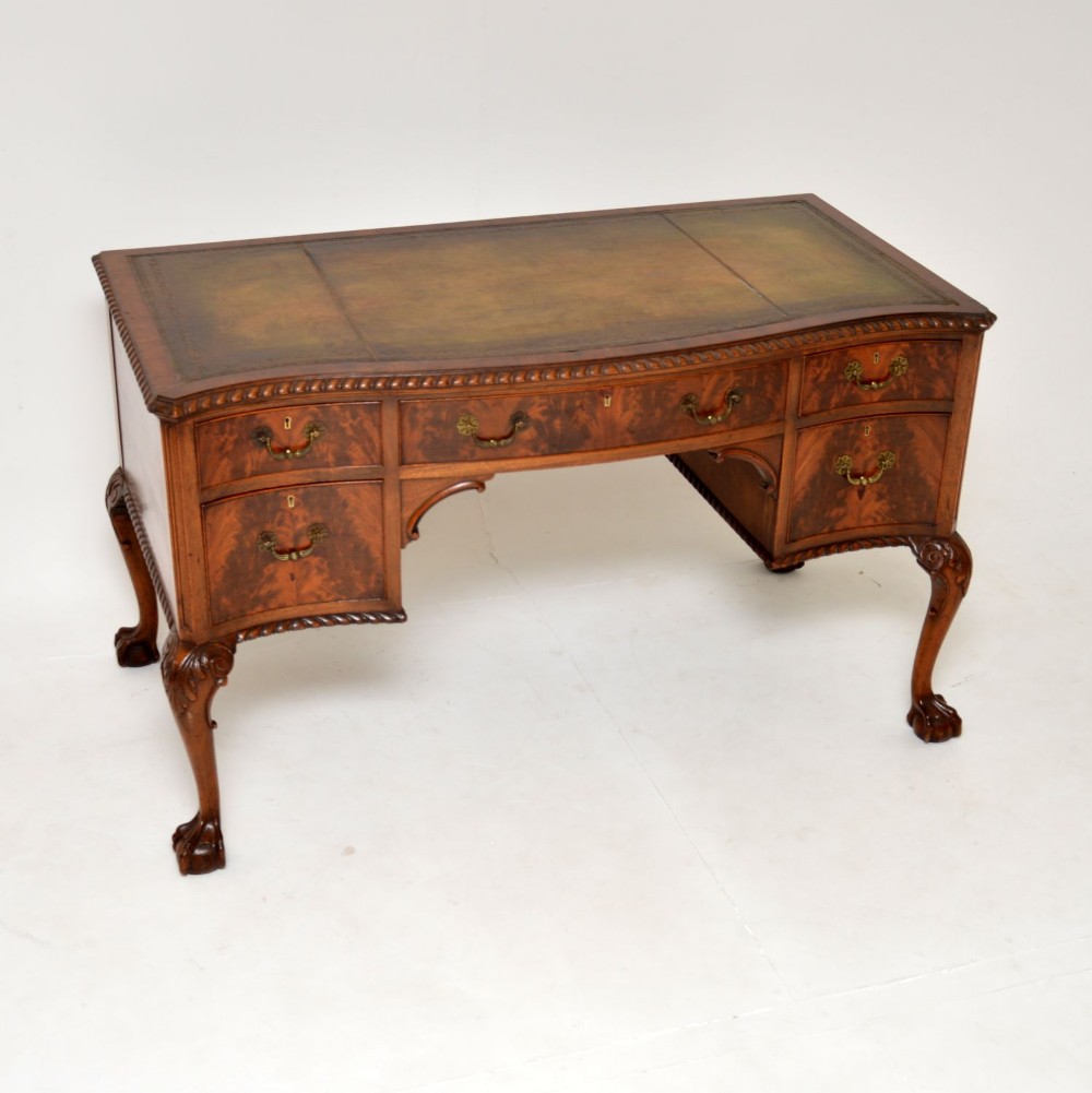 Antique Mahogany Chippendale Style Leather Top Desk