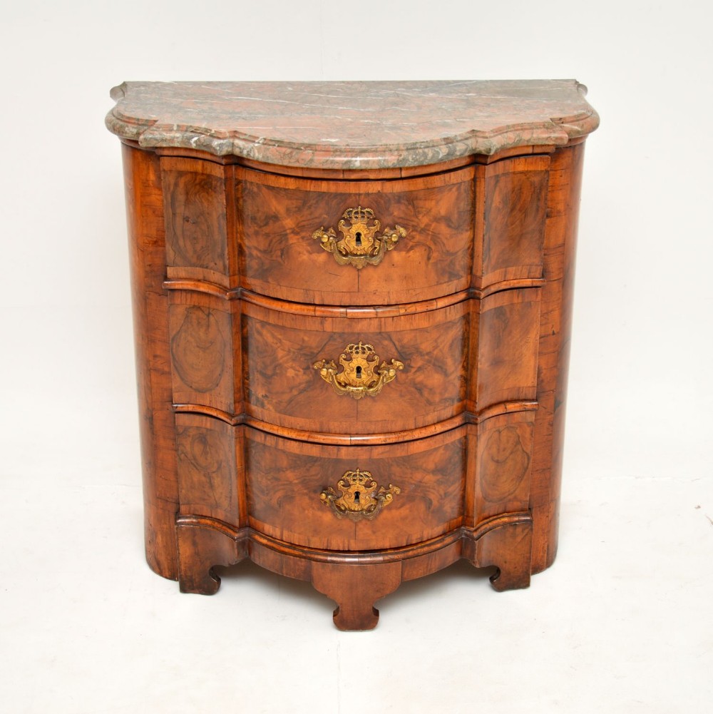 Antique Italian Burr Walnut Marble Top Commode
