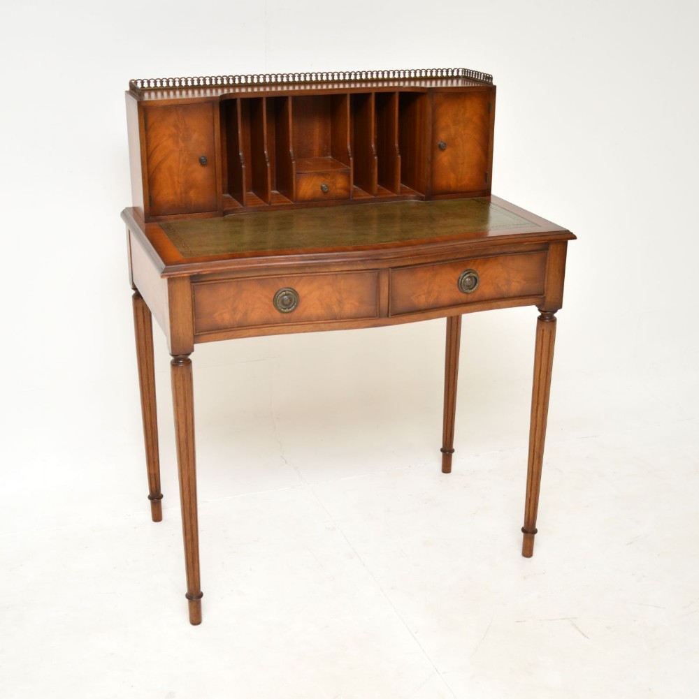 Antique Mahogany Leather Top Bonheur Du Jour Writing Desk
