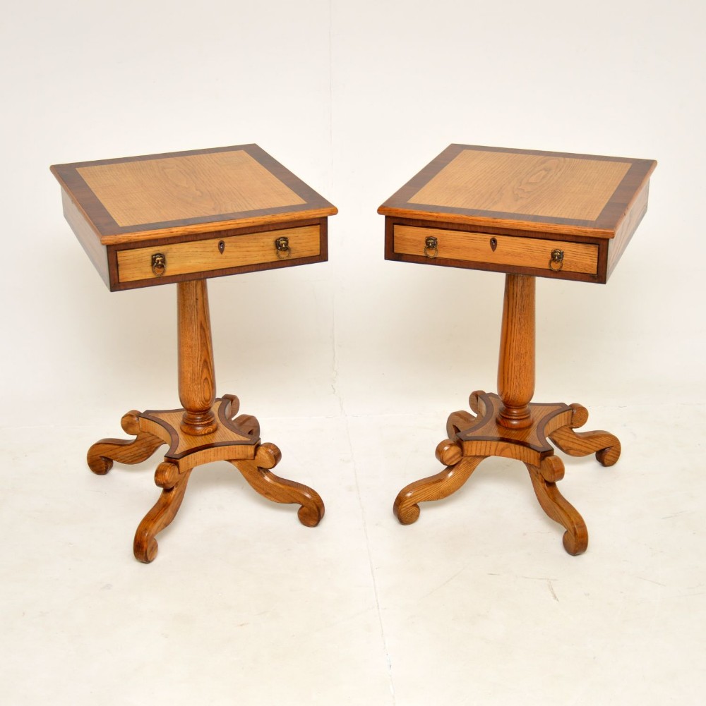 Pair of Antique Oak & Walnut Side Tables
