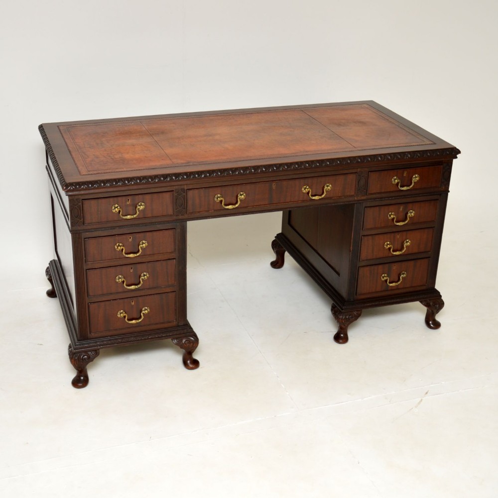Antique Mahogany Chippendale Style Pedestal Desk
