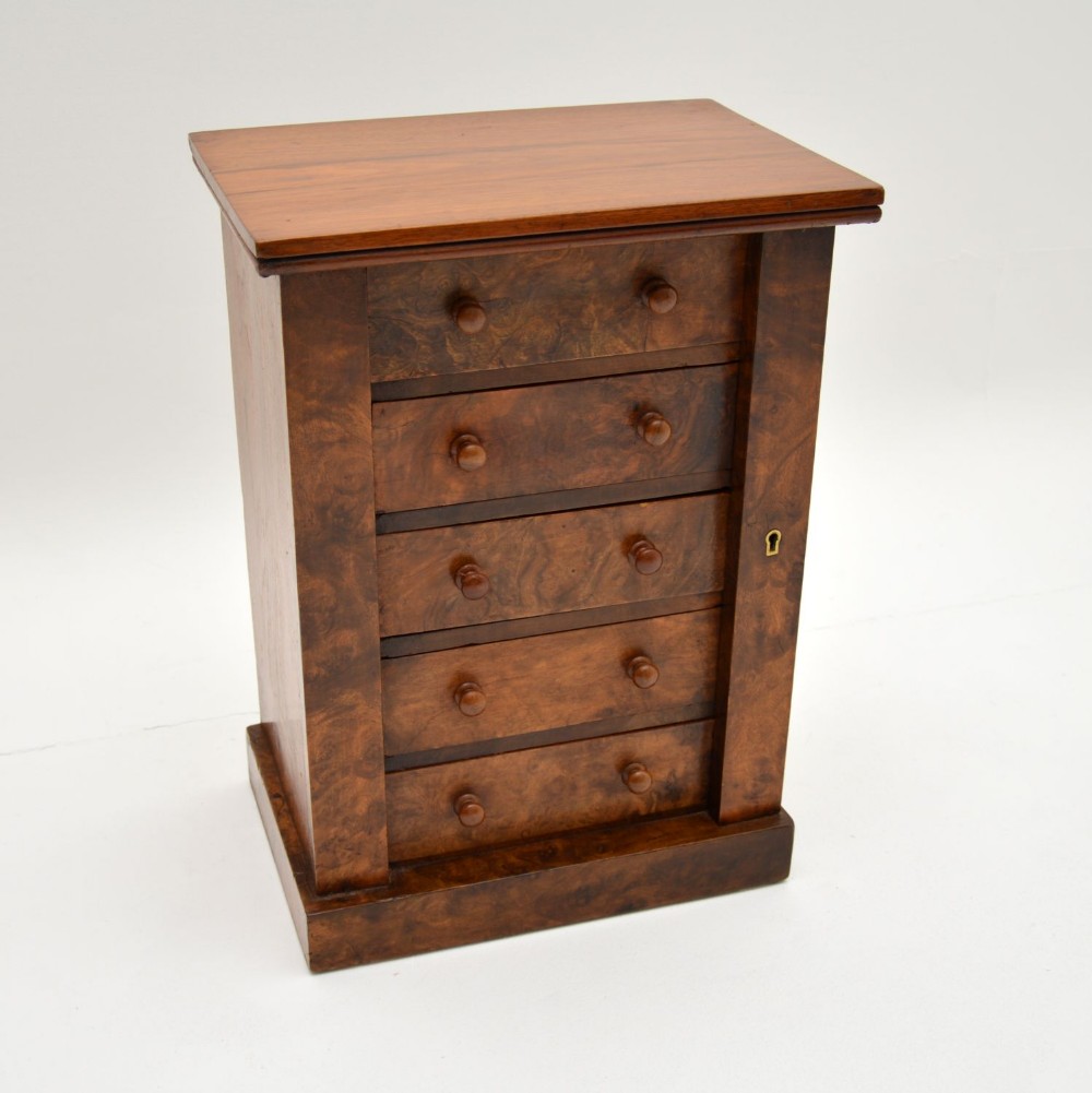 Antique Victorian Burr Walnut Miniature Wellington Chest