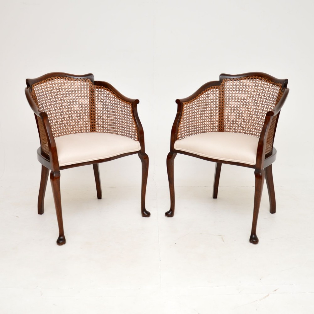 Pair of Antique Edwardian Mahogany Cane Back Armchairs