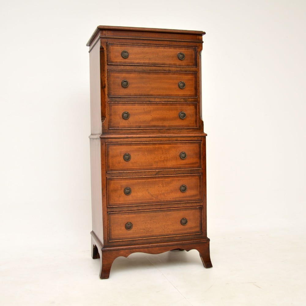 Antique Georgian Style Inlaid Mahogany Chest on Chest