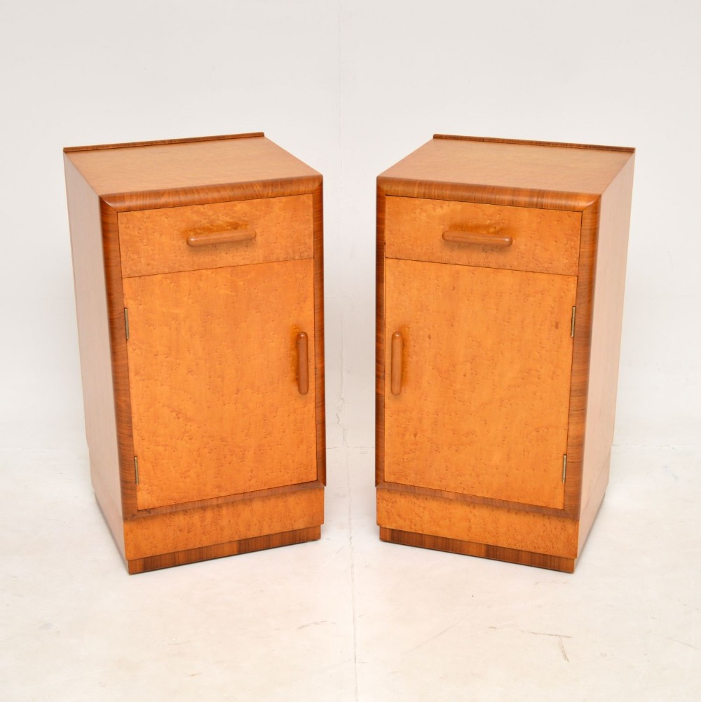 1930's Pair of Art Deco Birdseye Maple & Walnut Bedside Cabinets