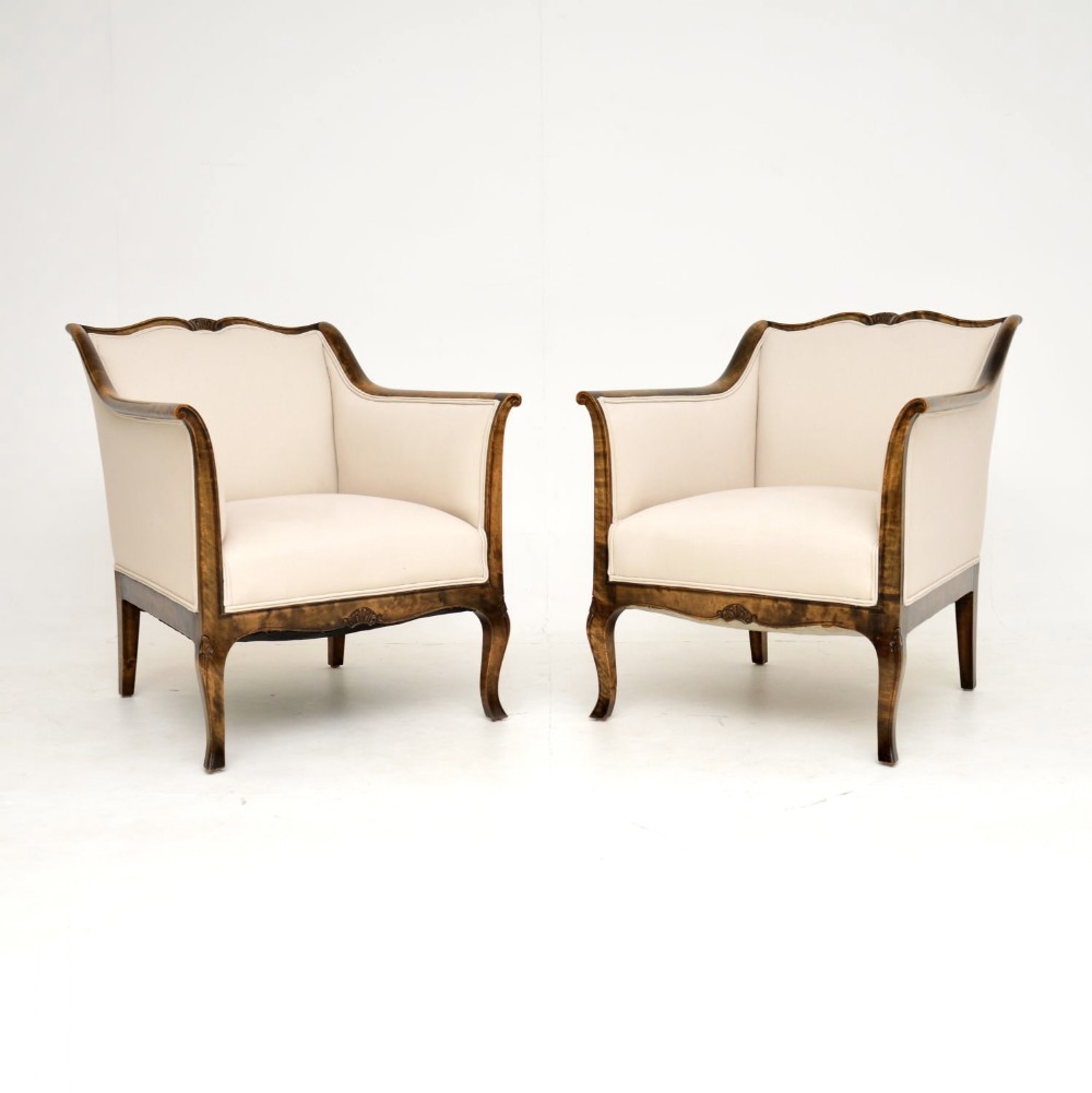 Pair of Antique Swedish Satin Birch Armchairs