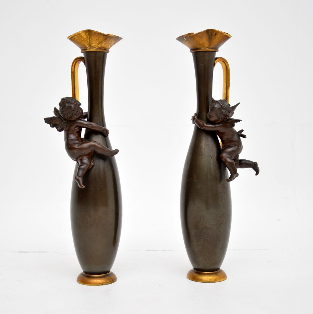 Pair of Antique French Decorative Bronze Pitchers