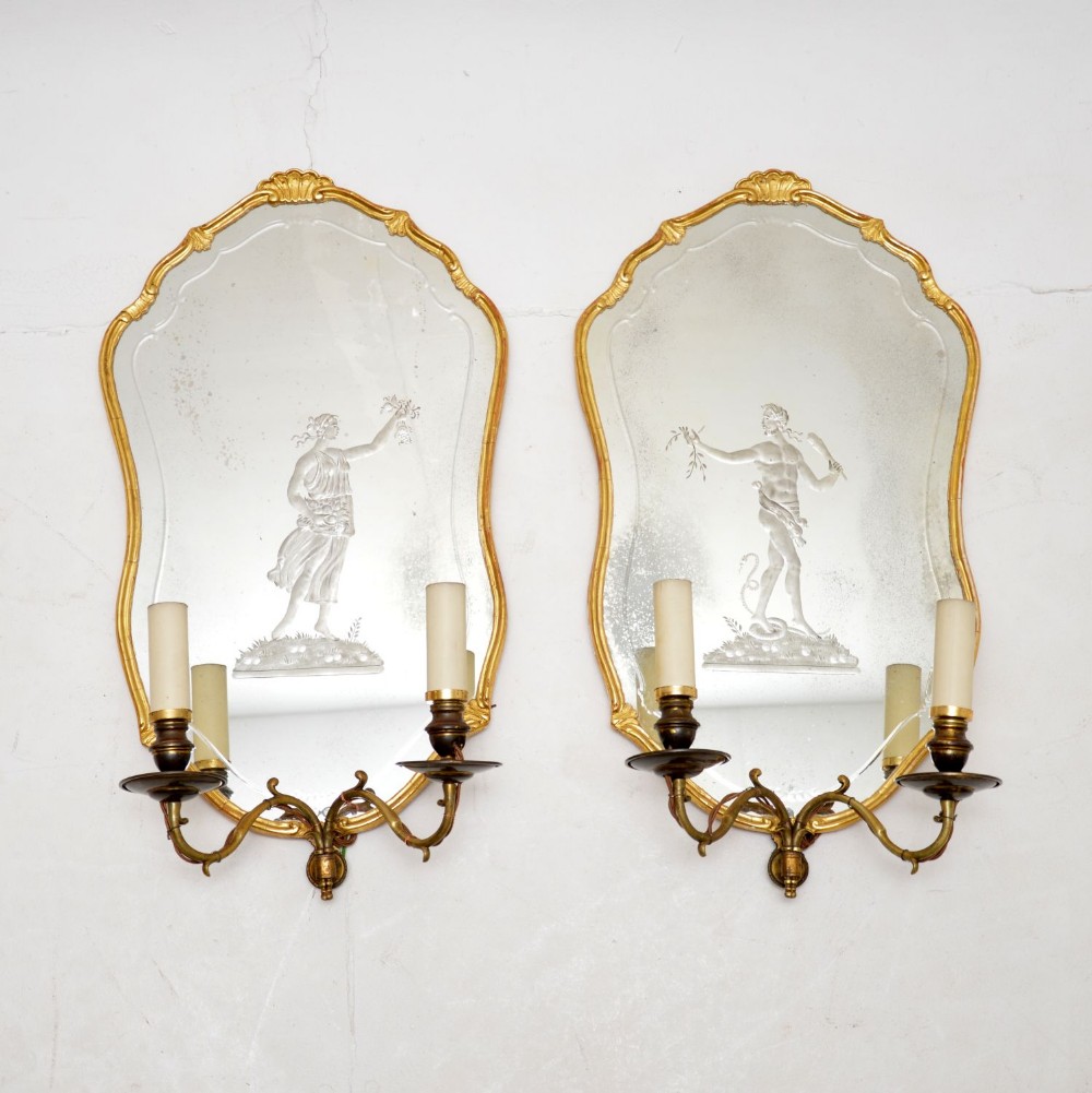 Pair of Antique French Gilt Wood Wall Sconce Mirrors