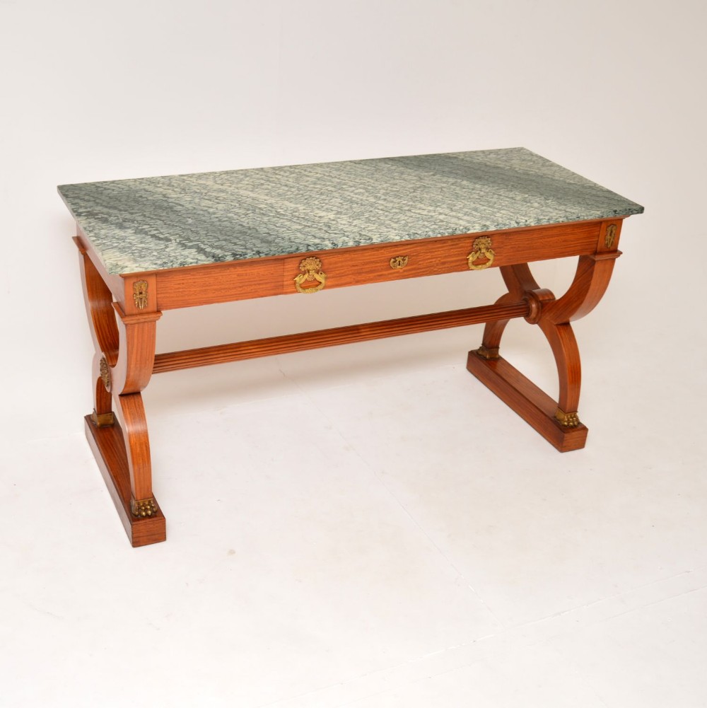 Large Antique French Empire Satin Wood Marble Top Console Table