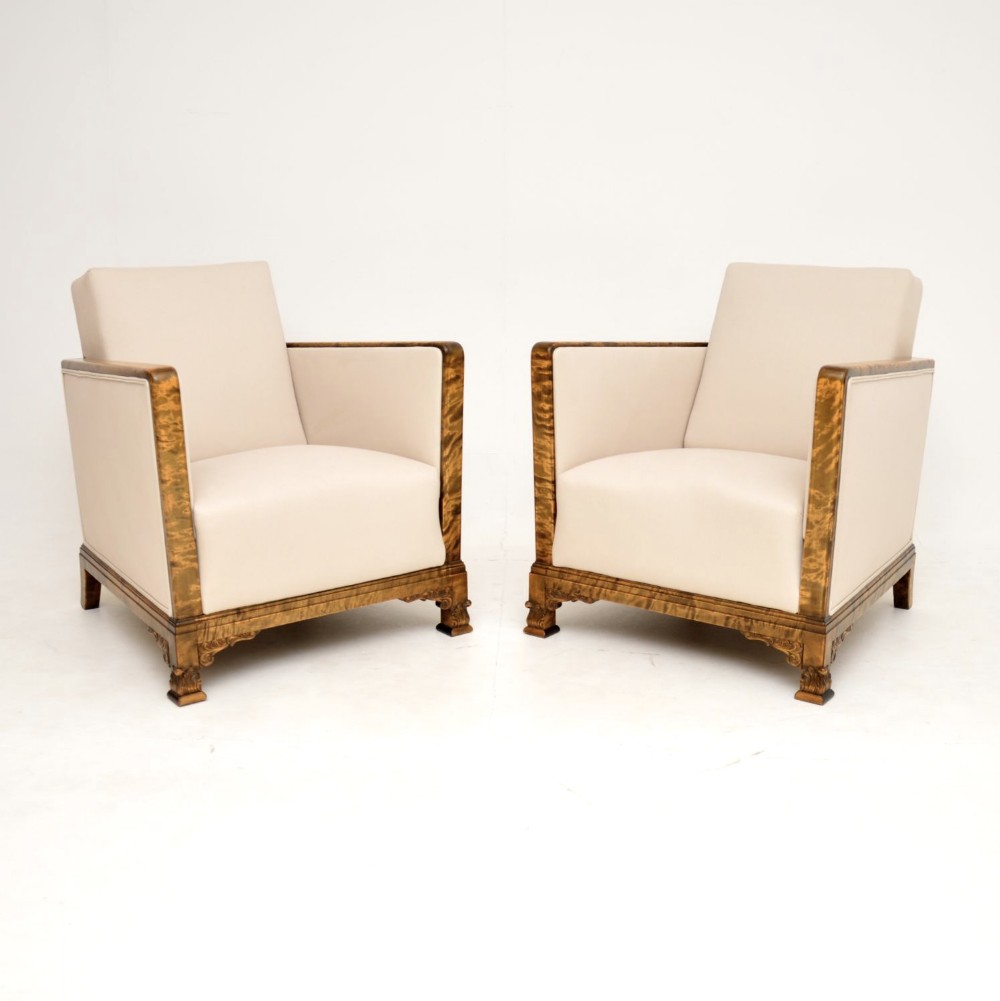 Pair of Art Deco Swedish Satin Birch Armchairs