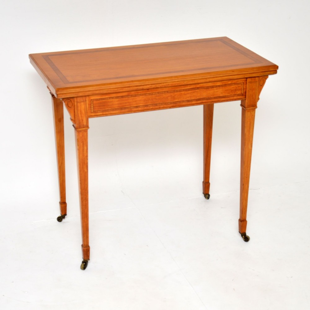Antique Edwardian Inlaid Satin Wood Card Table
