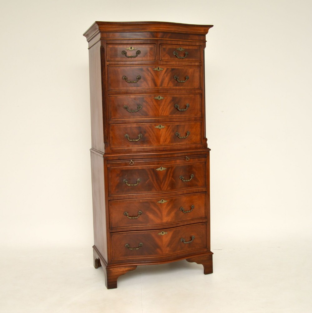 Antique Georgian Style Mahogany Serpentine Fronted Chest on Chest