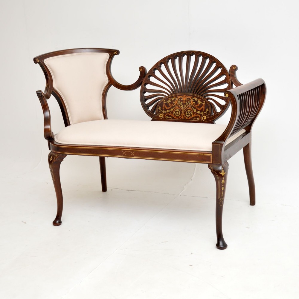Antique Edwardian Inlaid Mahogany Settee