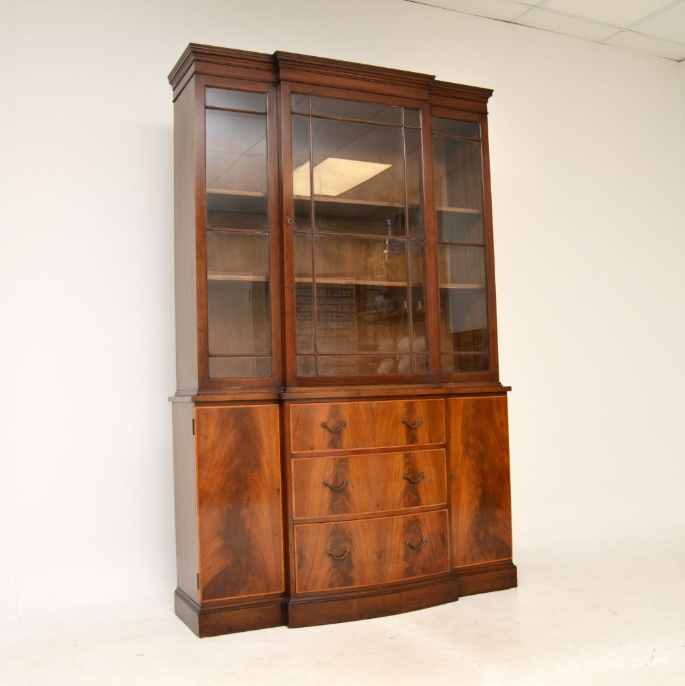 Antique Inlaid Mahogany Breakfront Bookcase