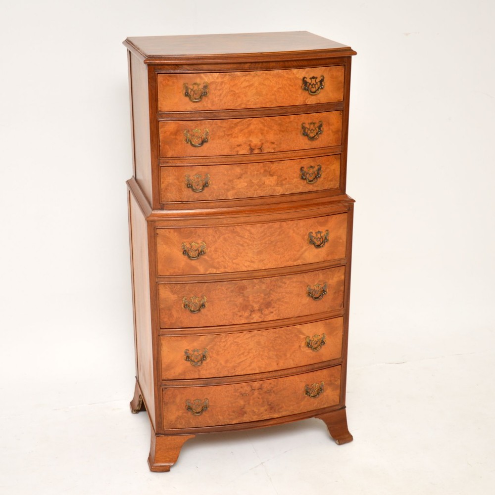 Antique Burr Walnut Chest on Chest of Drawers