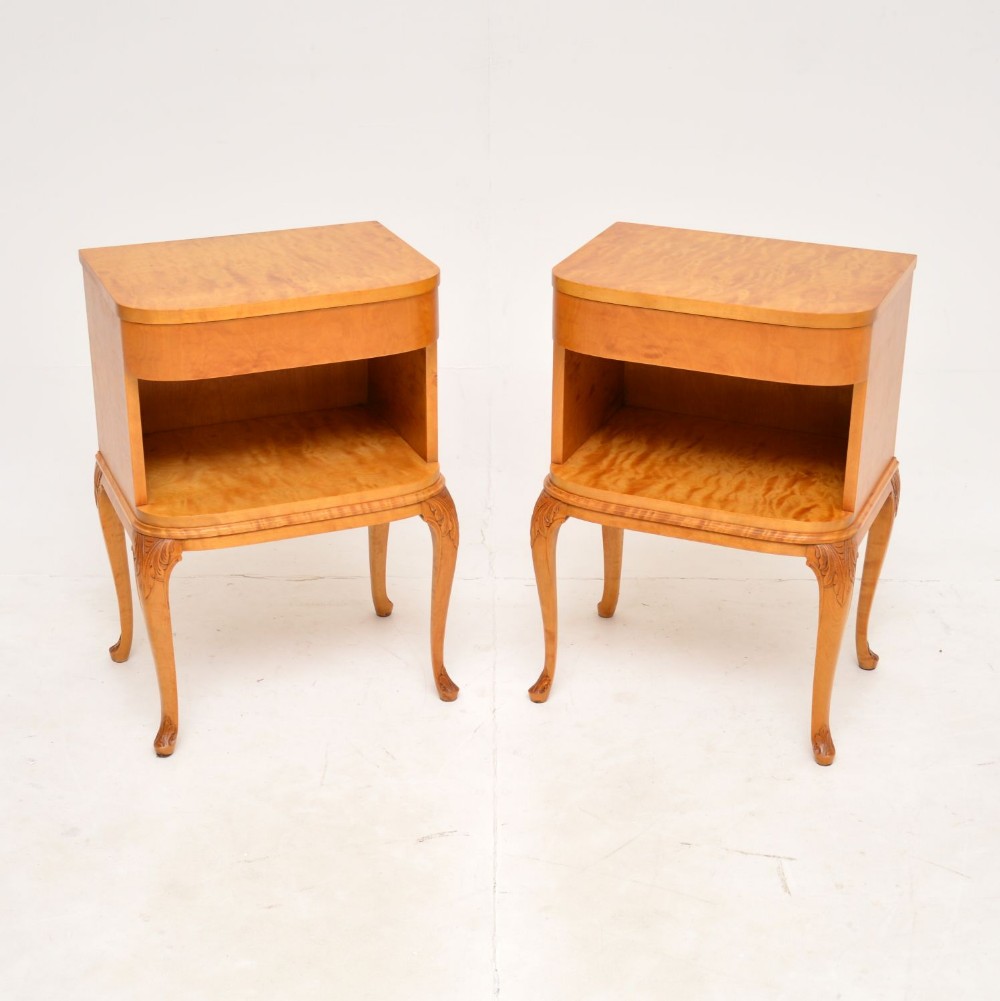 Pair of Antique Swedish Satin Birch Bedside Cabinets