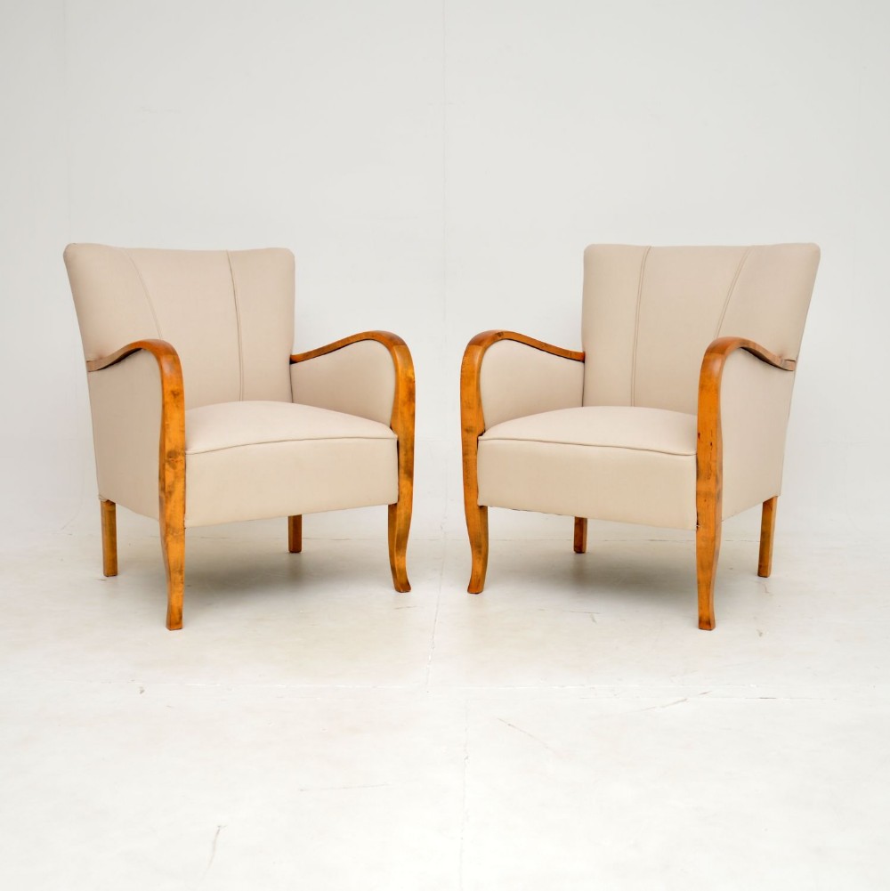 Pair of Swedish Art Deco Satin Birch Armchairs