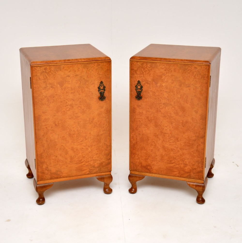 Pair of Antique Burr Walnut Bedside Cabinets
