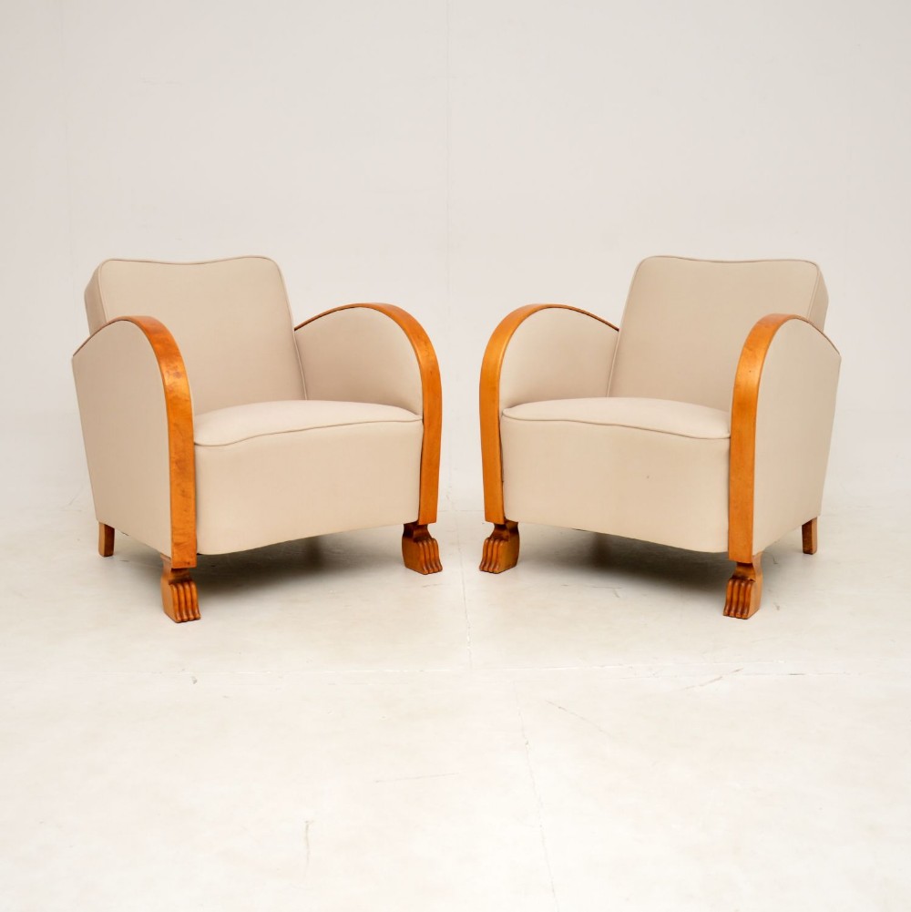 Pair of Swedish Art Deco Satin Birch Armchairs
