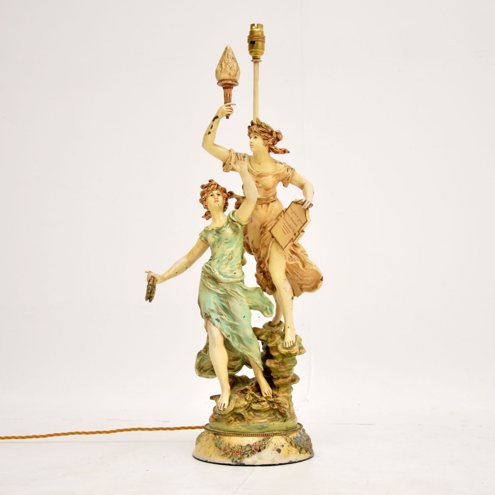 Large Antique Art Nouveau Table Lamp by L & F Moreau