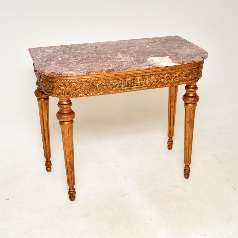 Antique French Gilt Wood Marble Top Console Table