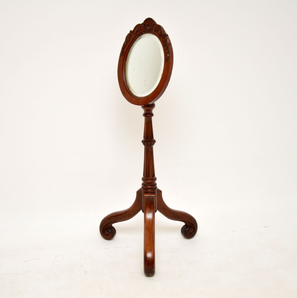 Antique Victorian Carved Mahogany Shaving Mirror
