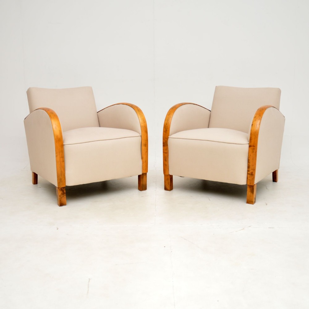 Pair of Swedish Art Deco Satin Birch Armchairs
