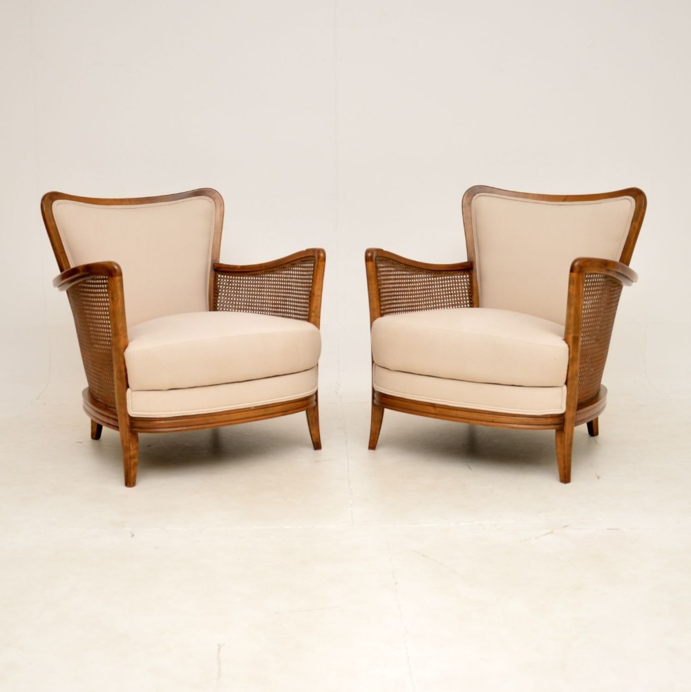 Pair of Antique Swedish Satin Birch Armchairs
