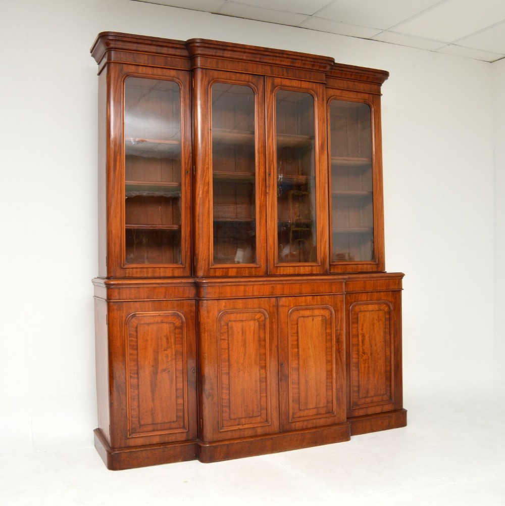 Antique Victorian Mahogany Breakfront Library Bookcase
