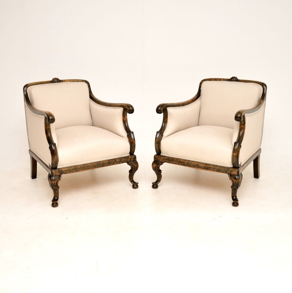 Pair of Antique Swedish Satin Birch Armchairs
