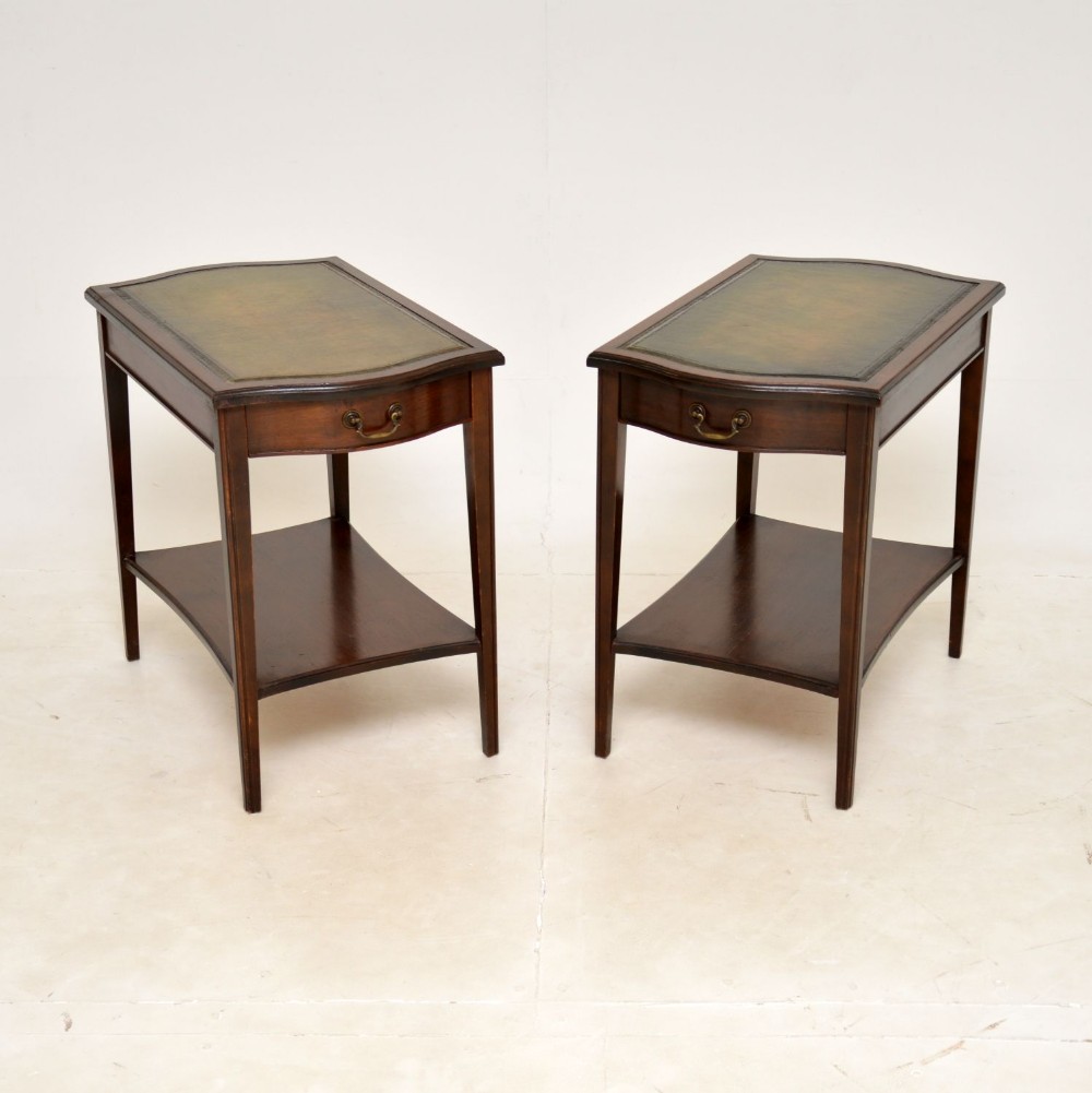 Pair of Antique Mahogany & Leather Side Tables
