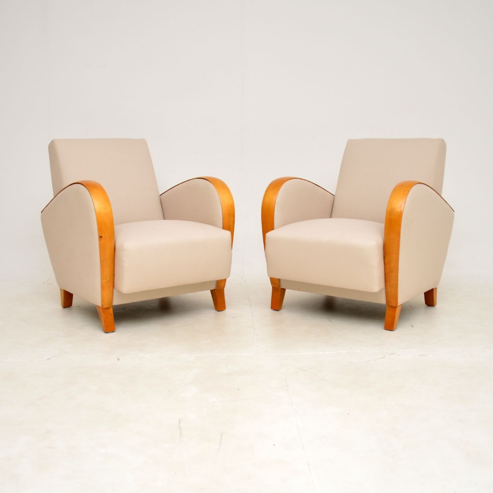 1920’s Pair of Swedish Art Deco Satin Birch Armchairs
