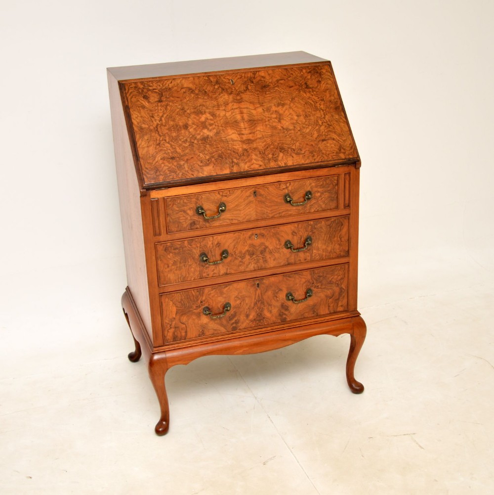 Antique Burr Walnut Writing Bureau by Maple & Co
