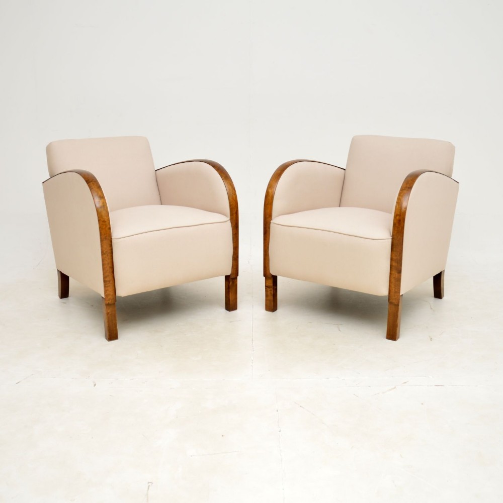 1920’s Pair of Swedish Art Deco Satin Birch Armchairs
