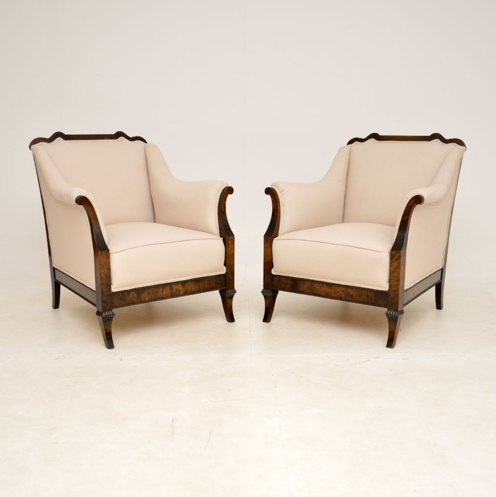 Pair of Antique Swedish Satin Birch Armchairs
