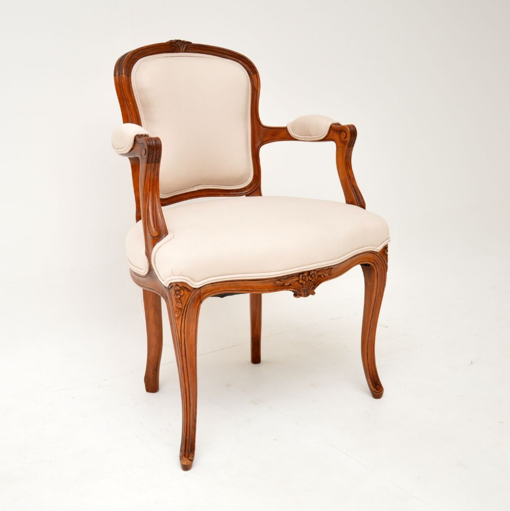 Antique French Solid Walnut Salon Armchair
