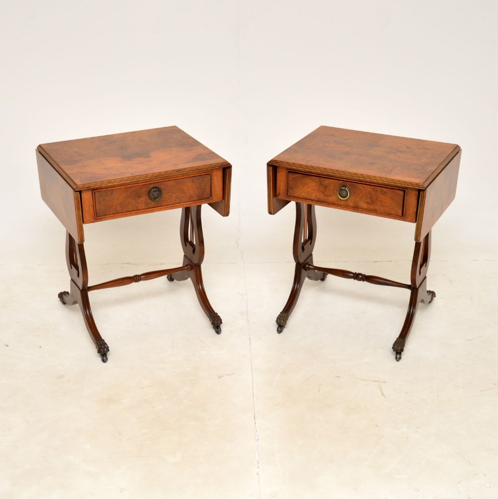 Pair of Antique Burr Walnut Drop Leaf Side Tables
