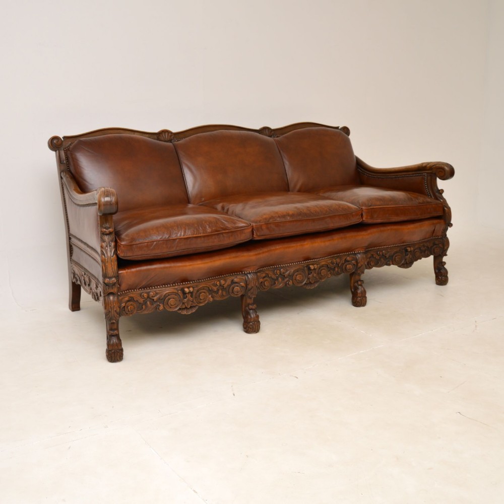 Antique Swedish Leather Bergere Sofa
