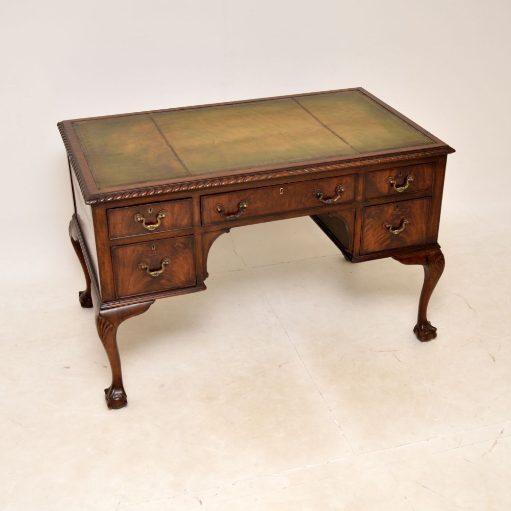Antique Chippendale Style Mahogany Leather Top Desk
