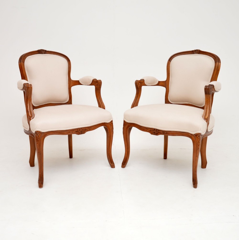 Pair of Antique French Walnut Salon Chairs
