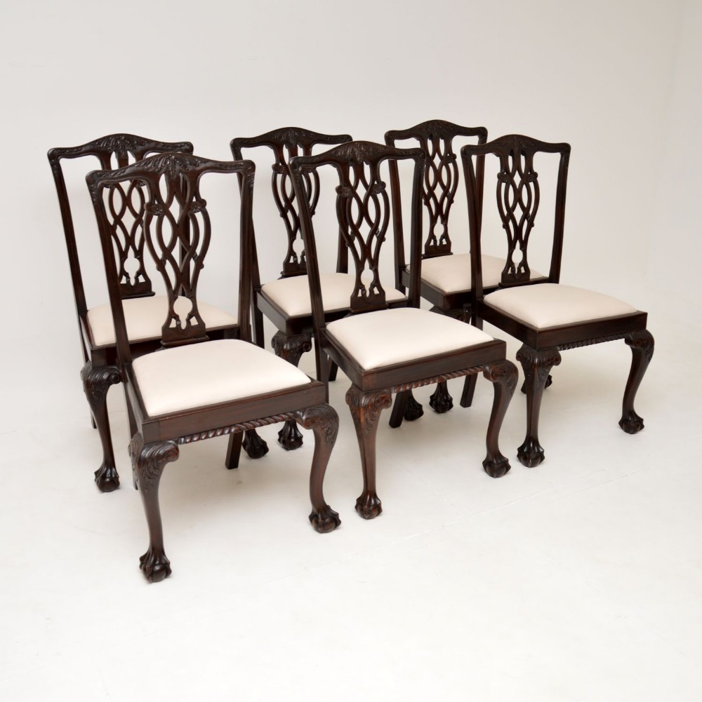 Set of 6 Antique Mahogany Chippendale Style Dining Chairs
