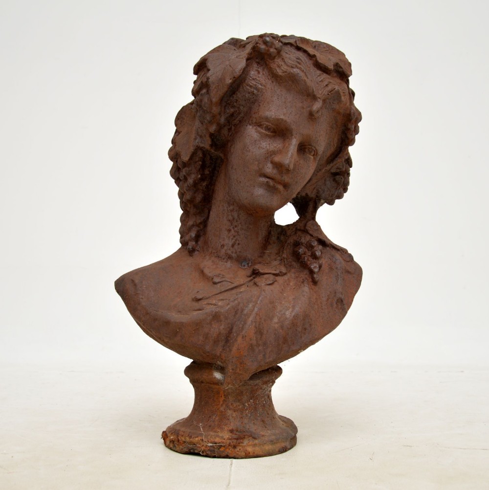 Antique Cast Iron Bust of Young Woman
