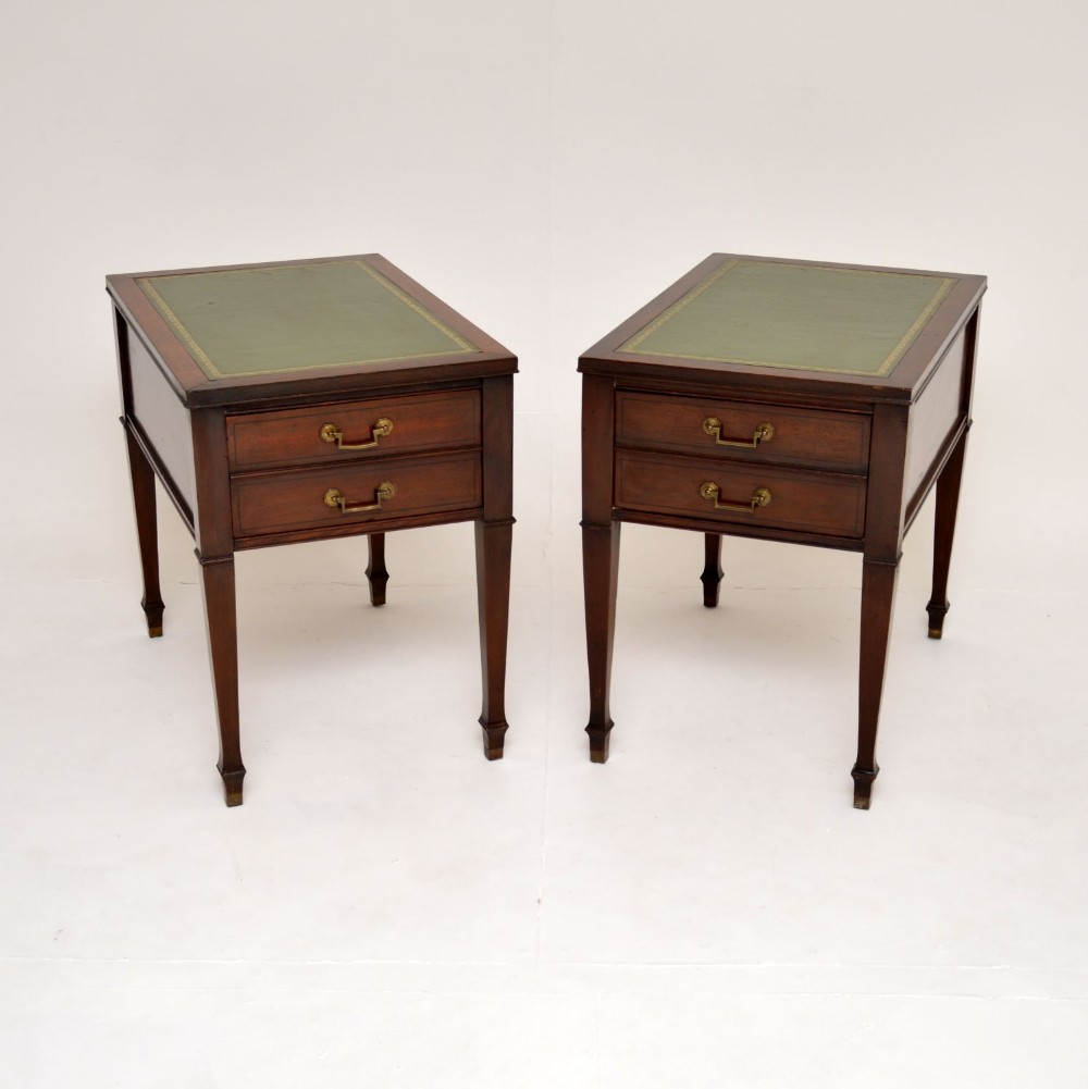 Pair of Antique Leather Top Mahogany Side Tables
