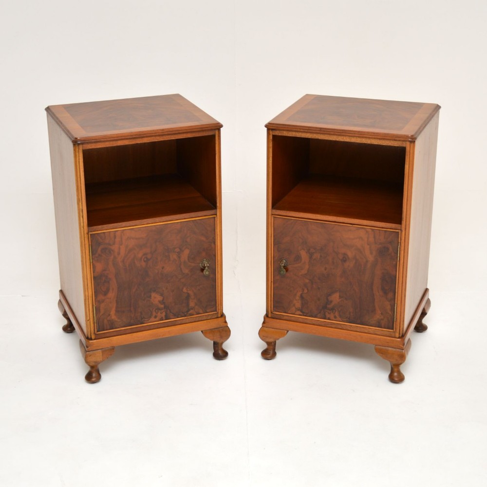 Pair of Antique Figured Walnut Bedside Cabinets
